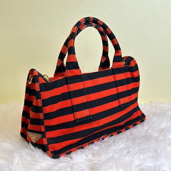 💯Authentic PRADA Canapa Striped Tote Arancio🍀 - Picture 1 of 15